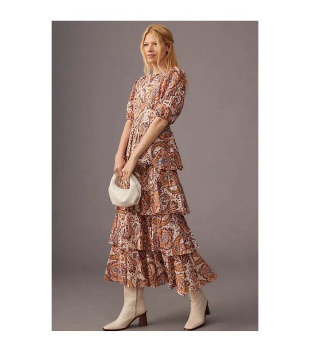 NWT Kachel Anthropologie Tiered Ruffle Paisley Maxi Dress Size L